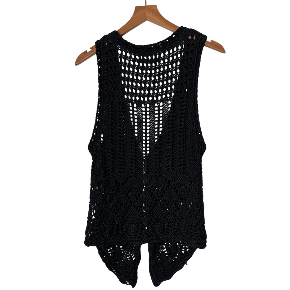 Old Navy Y2K Black Crochet Knit Vest Boho Sleeveless Cardigan Womens Small - Picture 2 of 8